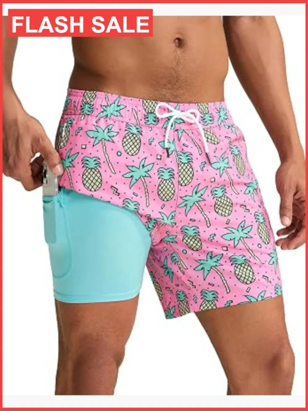 Mens Swim Trunks with Compression Liner 5 Inch Quick Dry Board Shorts
